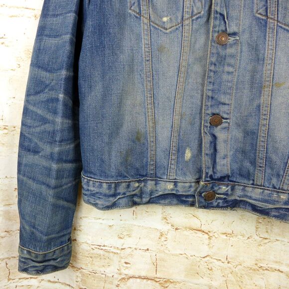 VTG Abercrombie & Fitch Trucker Jacket Men L Slim Blue Denim Wash Distress Y2K - Picture 7 of 14